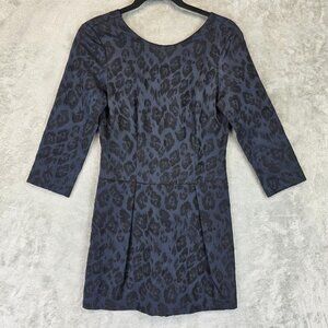 Zara Basic Dress Womens Extra Small Blue Black Animal Print Jacquard 3/4 Sleeve